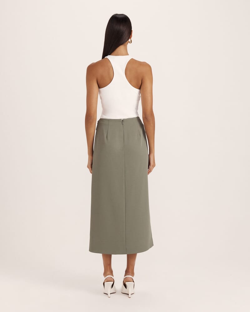 Dharma Drape Midi Skirt in GREEN TEA