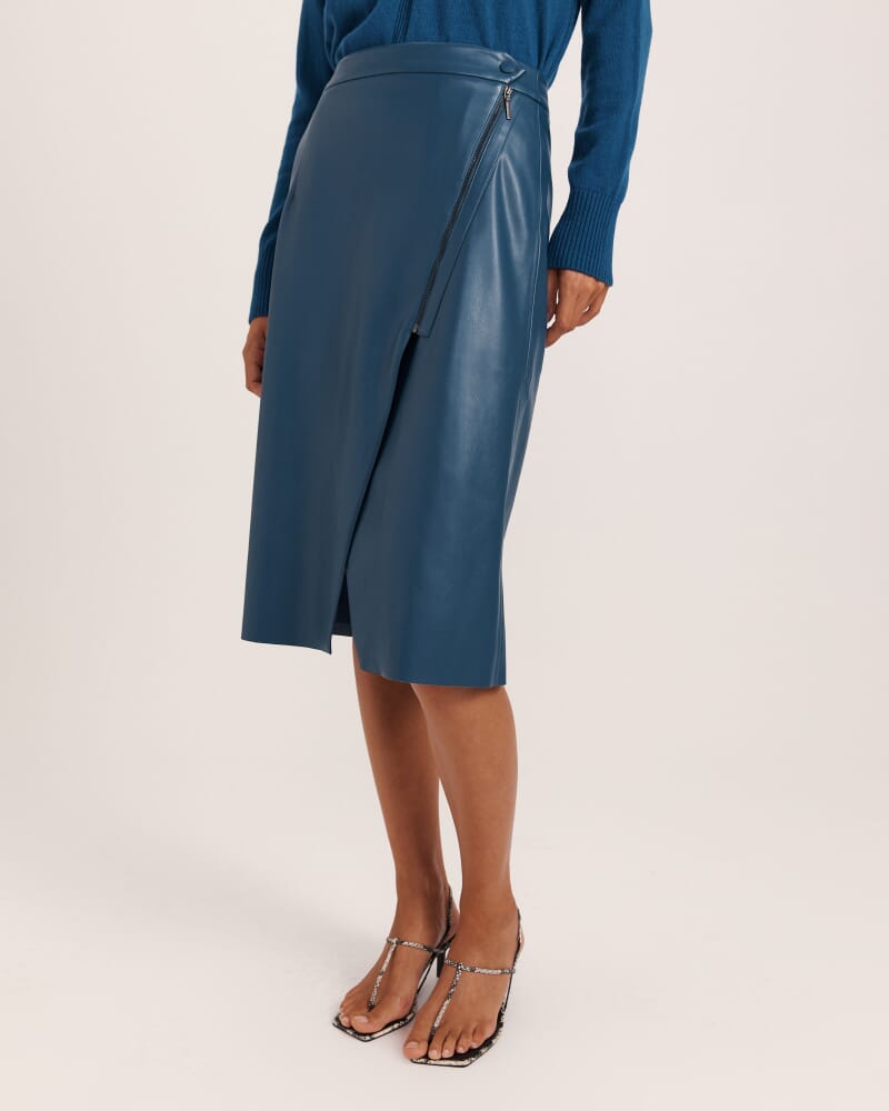 Viv Faux Leather Wrap Skirt in PEACOCK