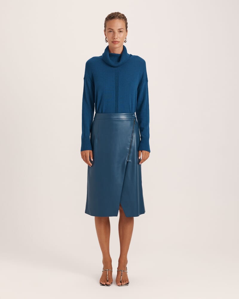 Viv Faux Leather Wrap Skirt in PEACOCK