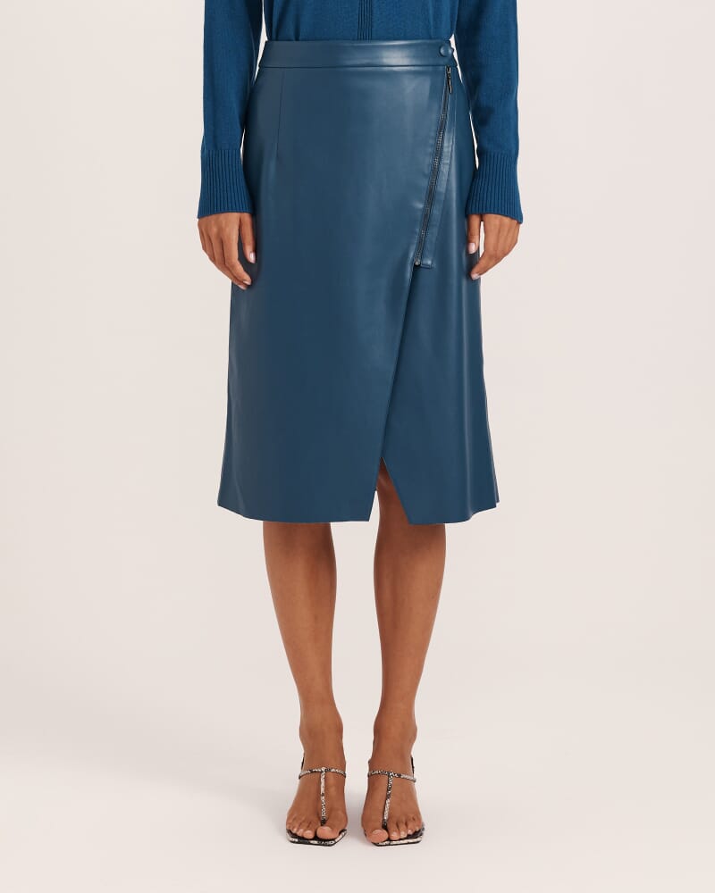 Viv Faux Leather Wrap Skirt in PEACOCK