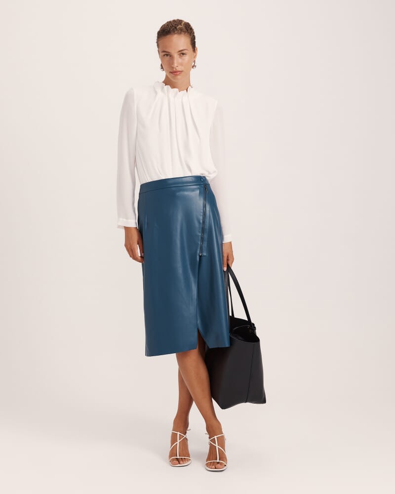 Viv Faux Leather Wrap Skirt in PEACOCK