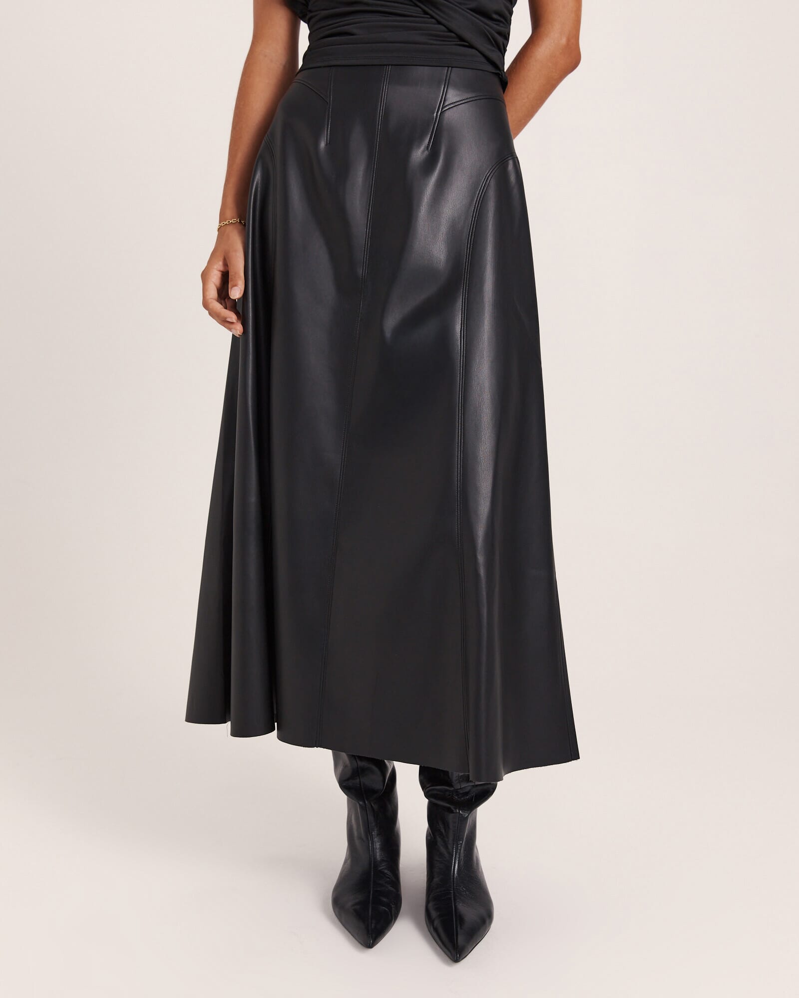 Viv Faux Leather Fluted Skirt