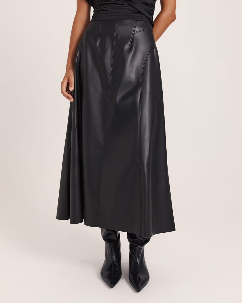 Viv Faux Leather Fluted Skirt in BLACK