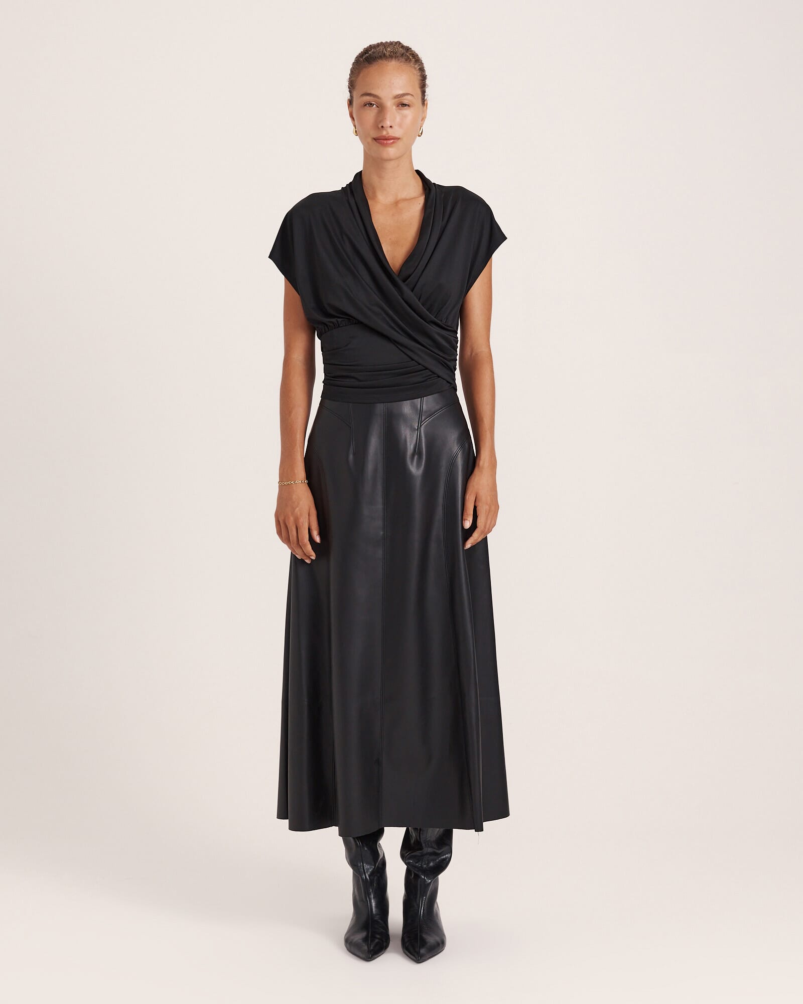Viv Faux Leather Fluted Skirt