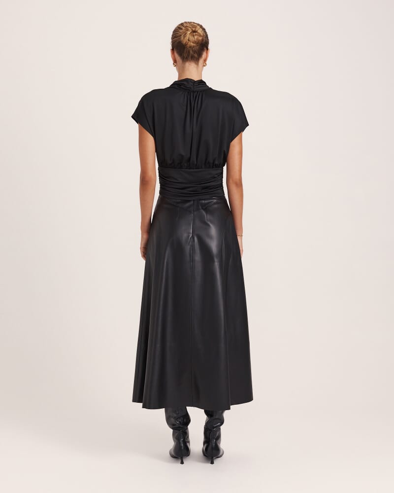 Viv Faux Leather Fluted Skirt in BLACK