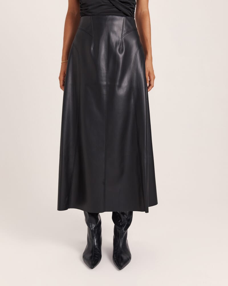 Viv Faux Leather Fluted Skirt in BLACK