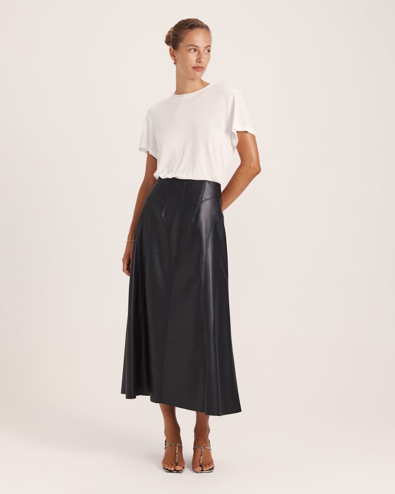 Viv Faux Leather Fluted Skirt in BLACK