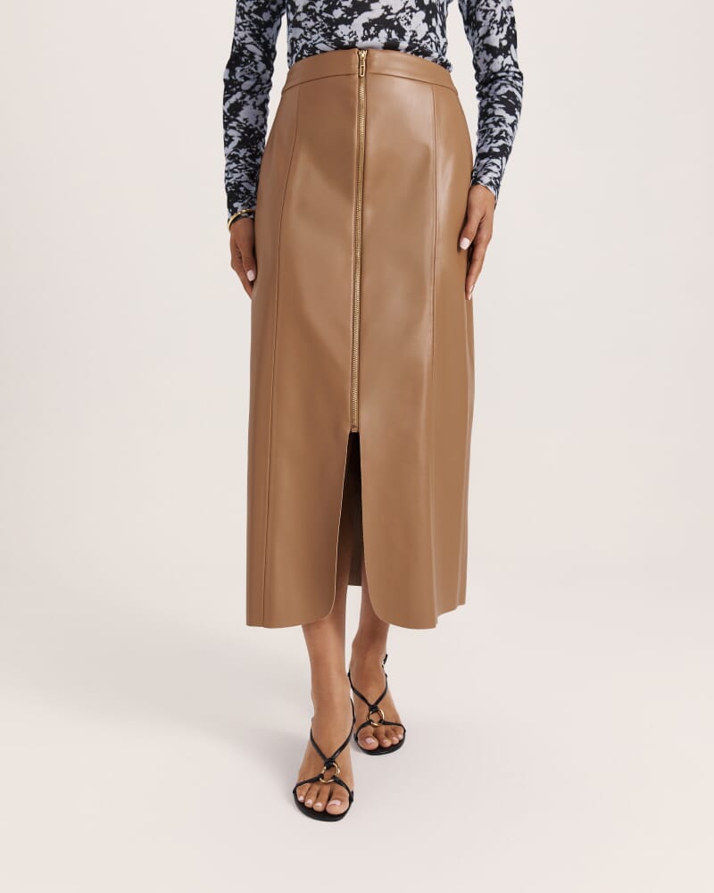 Viv Faux Leather Zip Front Skirt in TAN