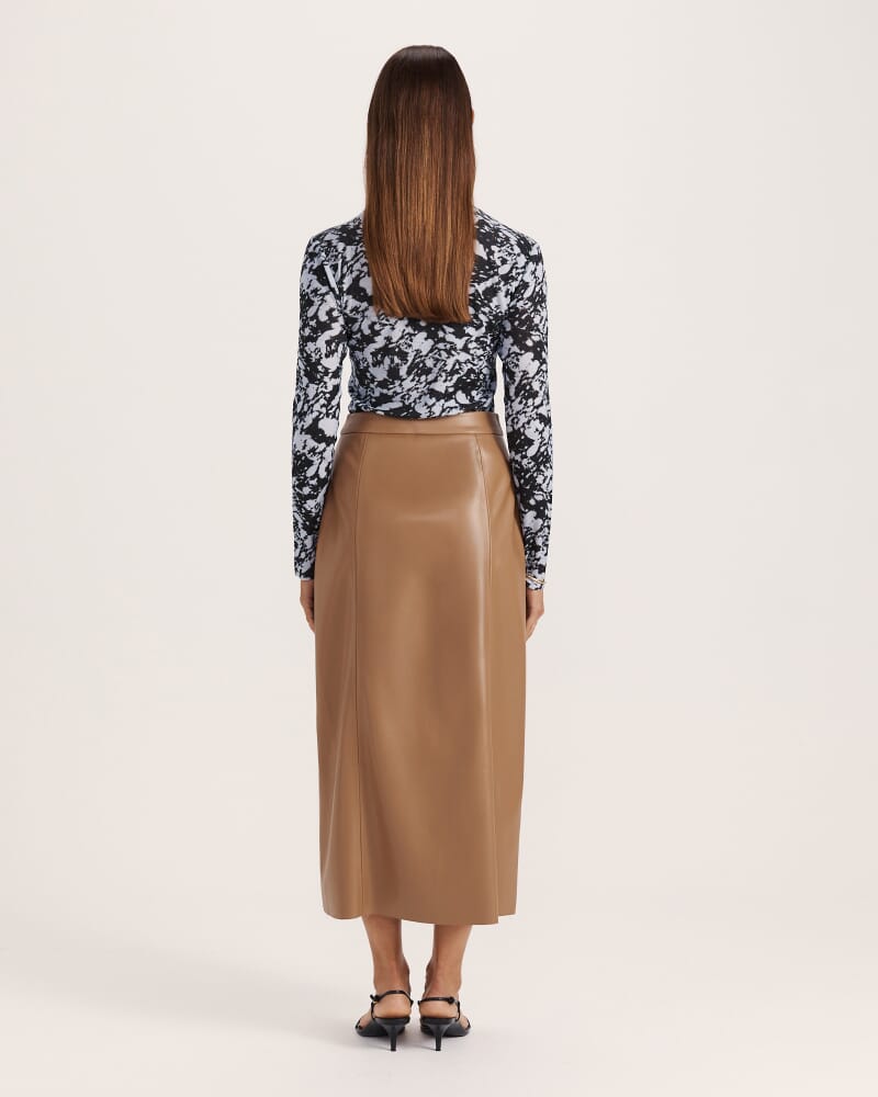 Viv Faux Leather Zip Front Skirt in TAN