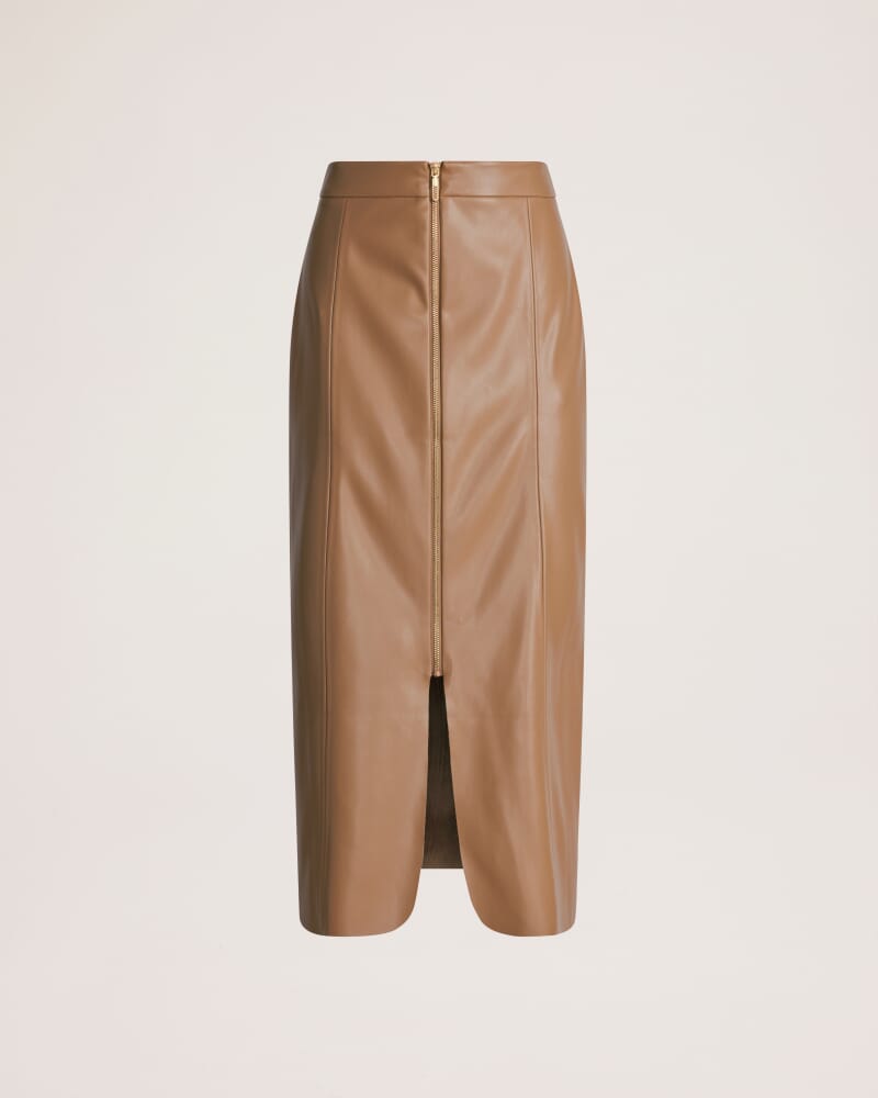 Viv Faux Leather Zip Front Skirt in TAN