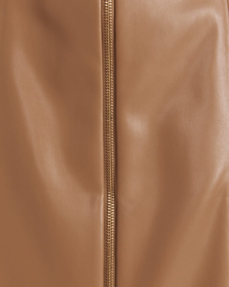 Viv Faux Leather Zip Front Skirt in TAN