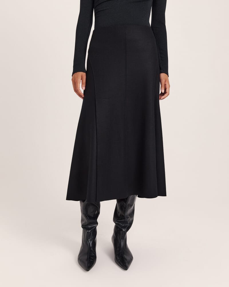 Karla Wool Panel Midi Skirt in BLACK