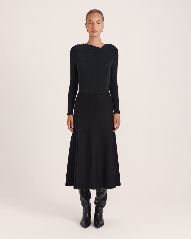 Karla Wool Panel Midi Skirt in BLACK