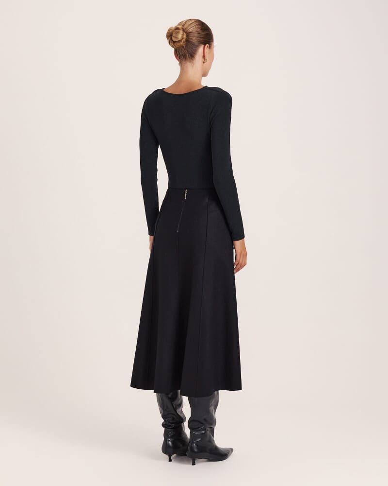 Karla Wool Panel Midi Skirt in BLACK