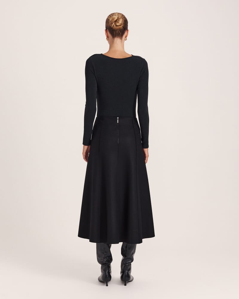 Karla Wool Panel Midi Skirt in BLACK