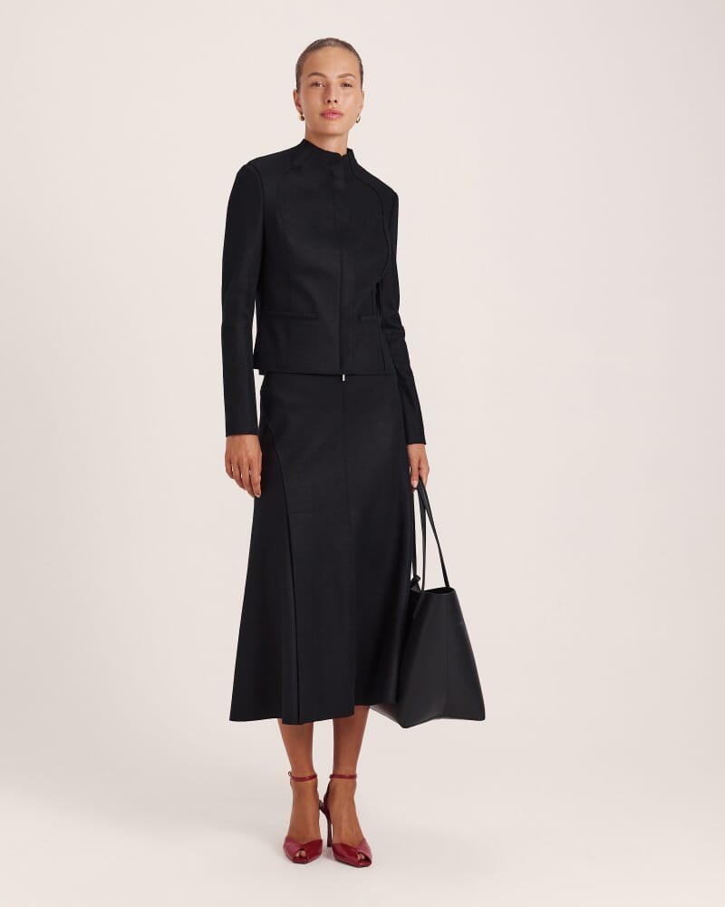 Karla Wool Panel Midi Skirt in BLACK