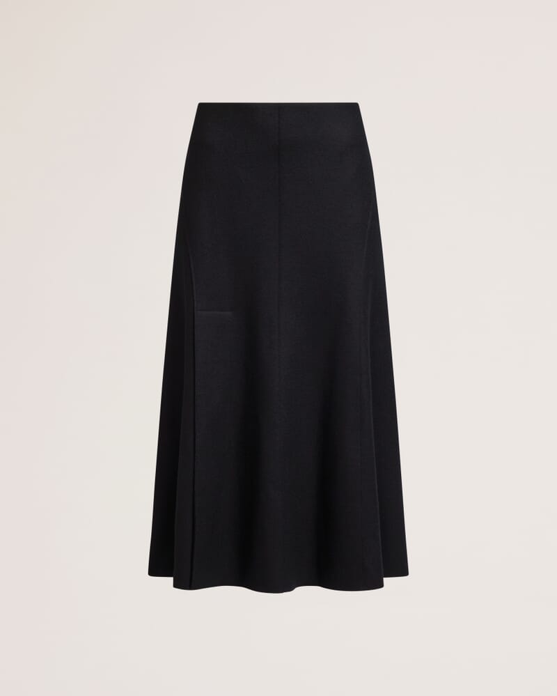 Karla Wool Panel Midi Skirt in BLACK