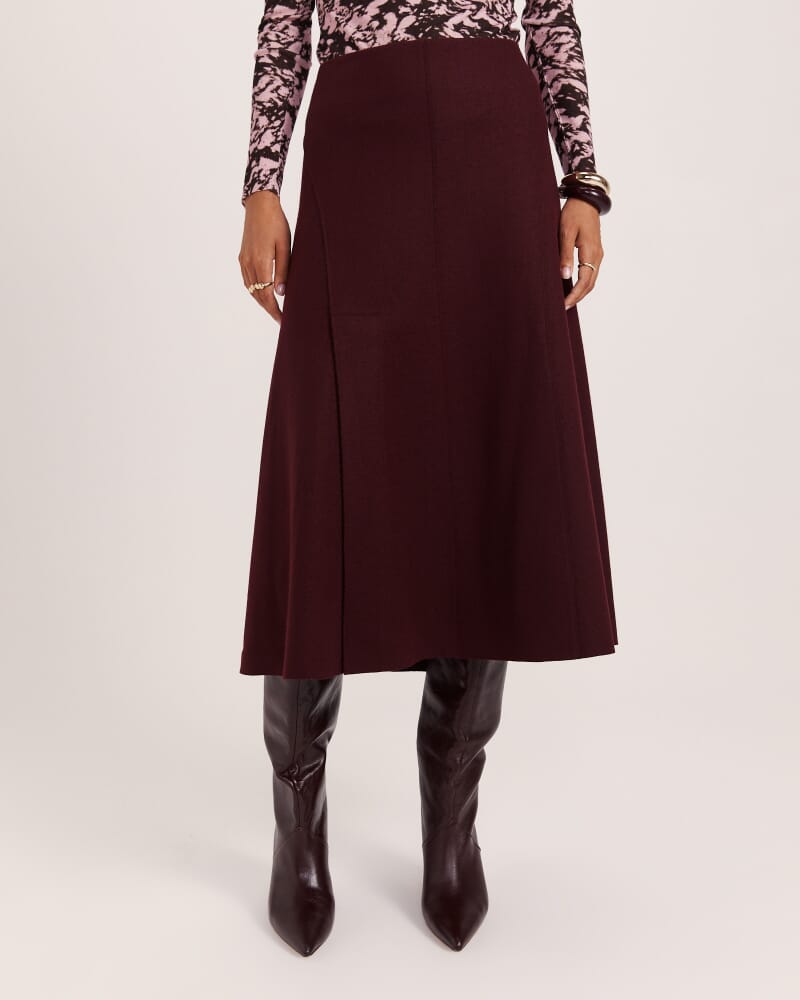 Karla Wool Panel Midi Skirt in PLUM