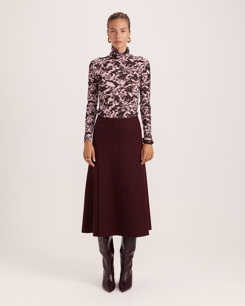 Karla Wool Panel Midi Skirt in PLUM