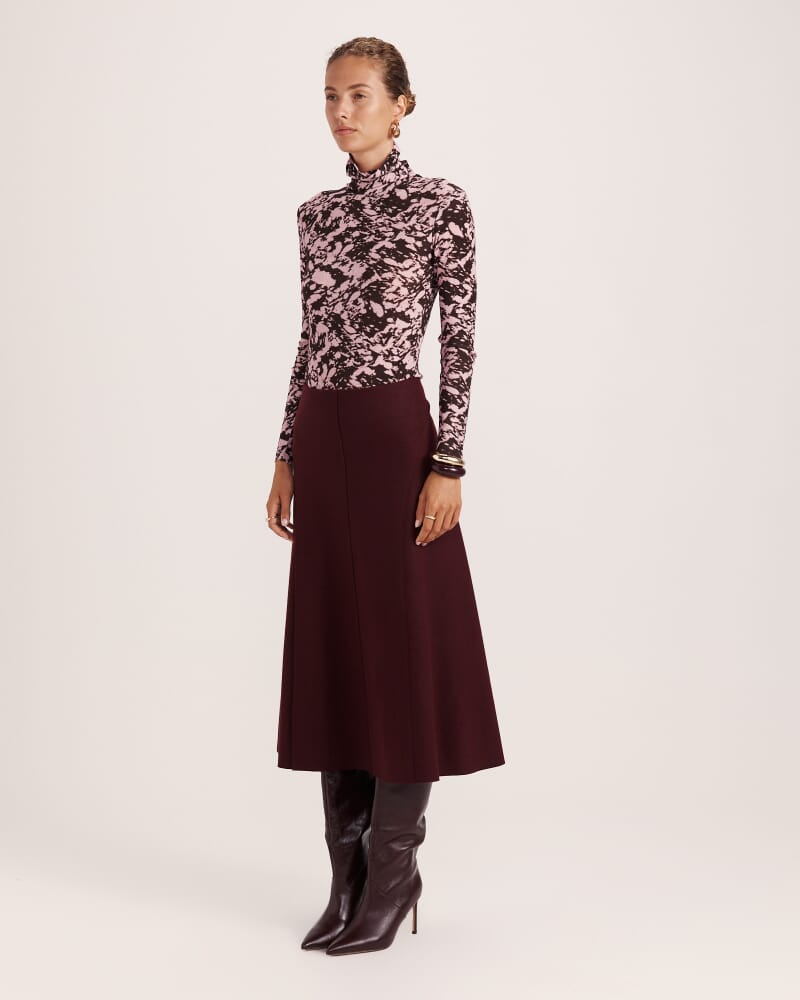 Karla Wool Panel Midi Skirt in PLUM