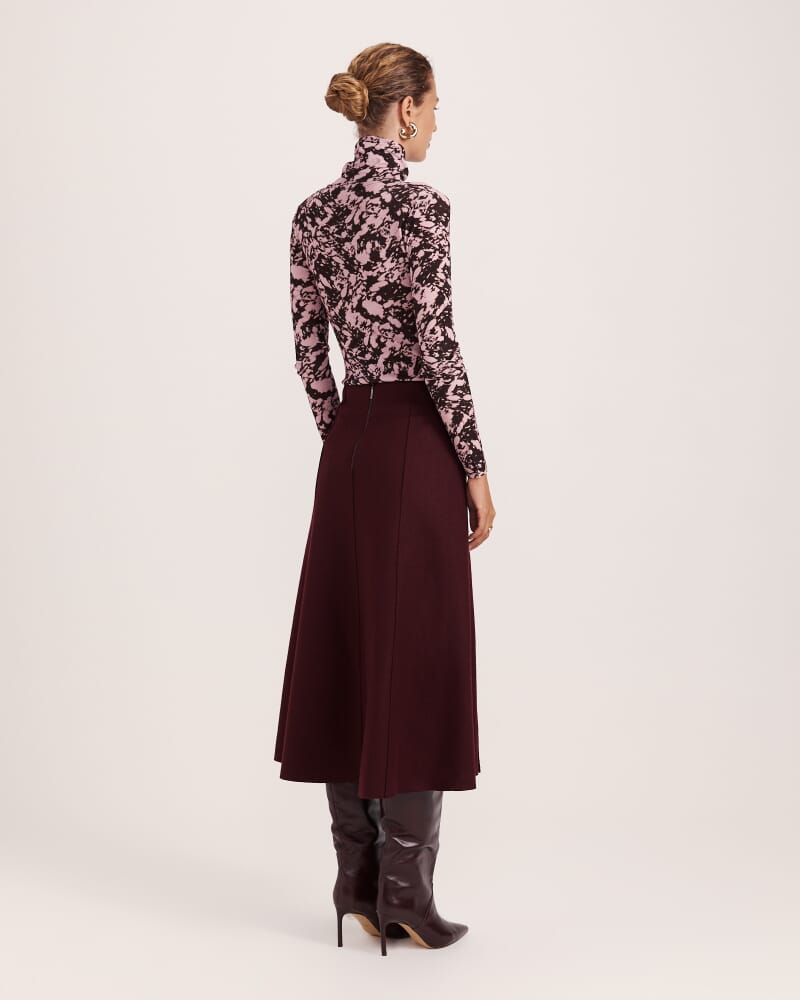 Karla Wool Panel Midi Skirt in PLUM