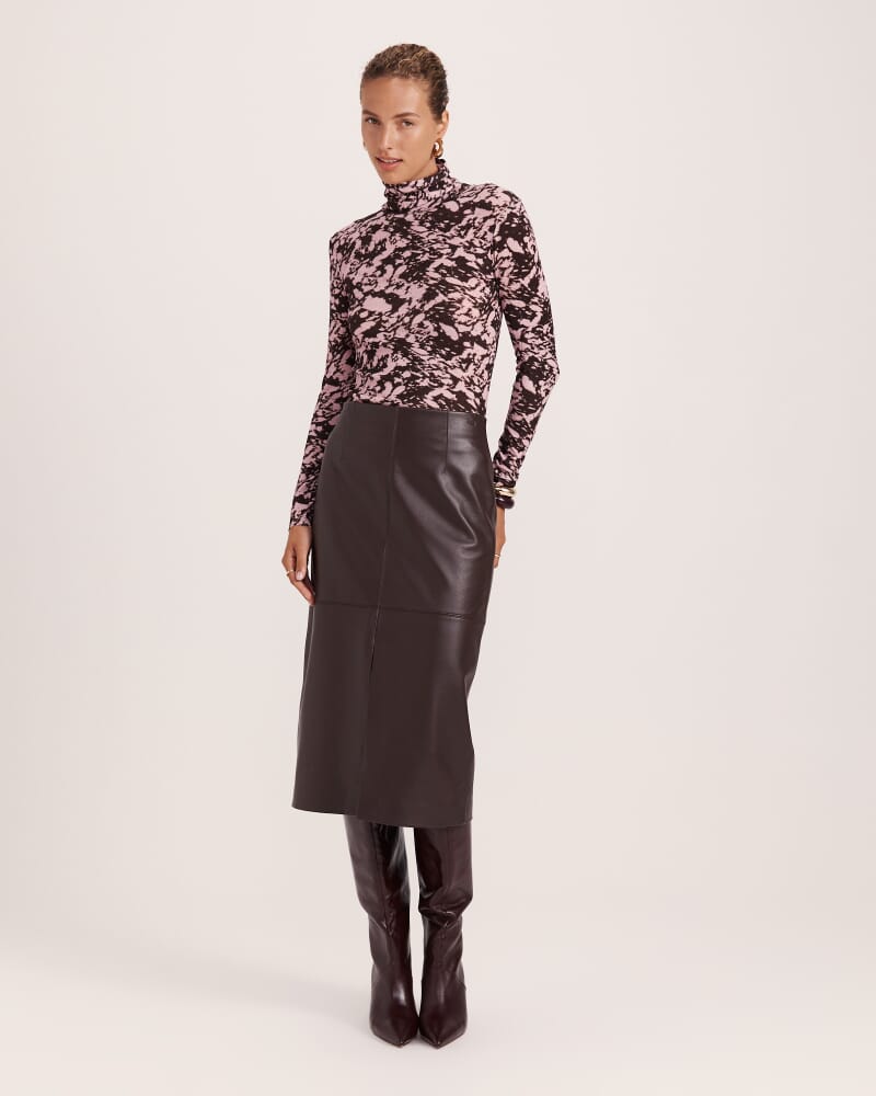 Elyse Leather Midi Skirt in CHOCOLATE