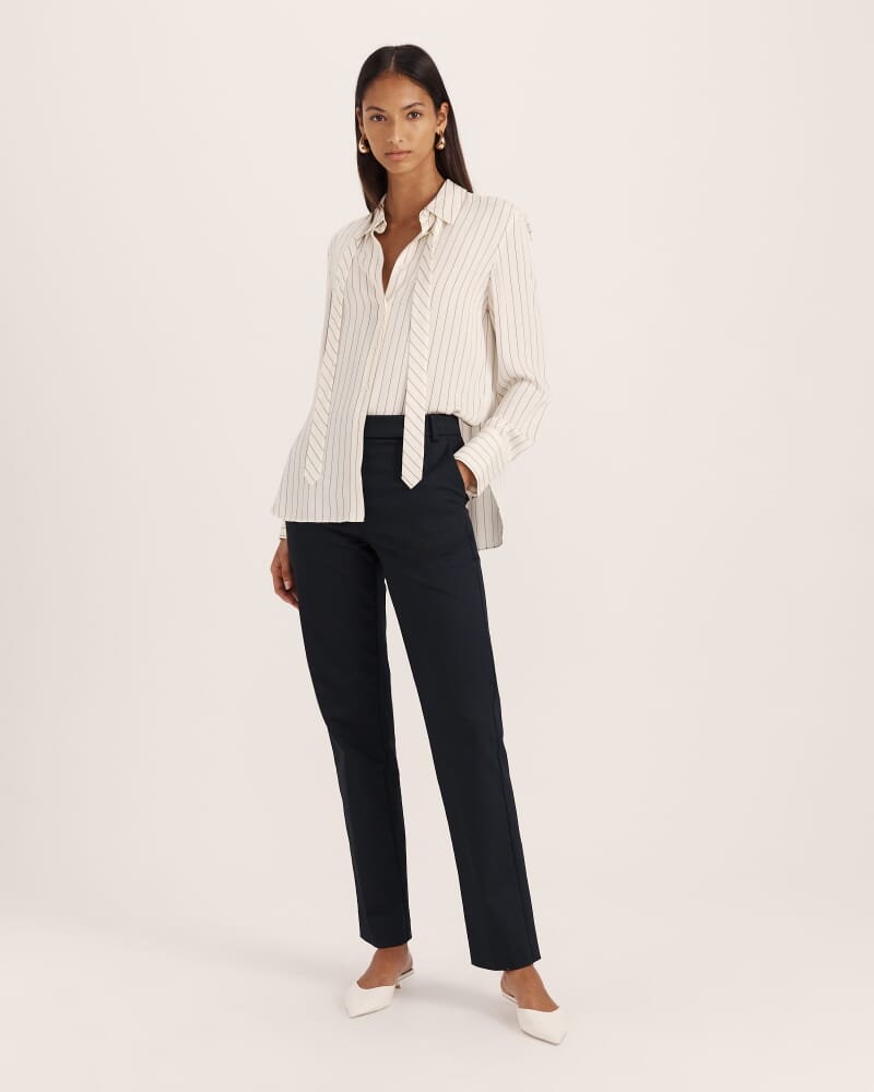 Polly Pinstripe Silk Shirt in CREME