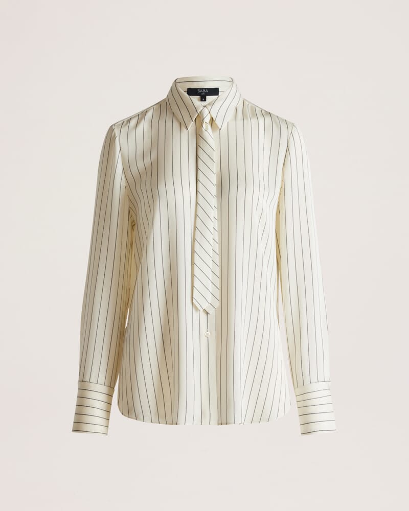 Polly Pinstripe Silk Shirt in CREME