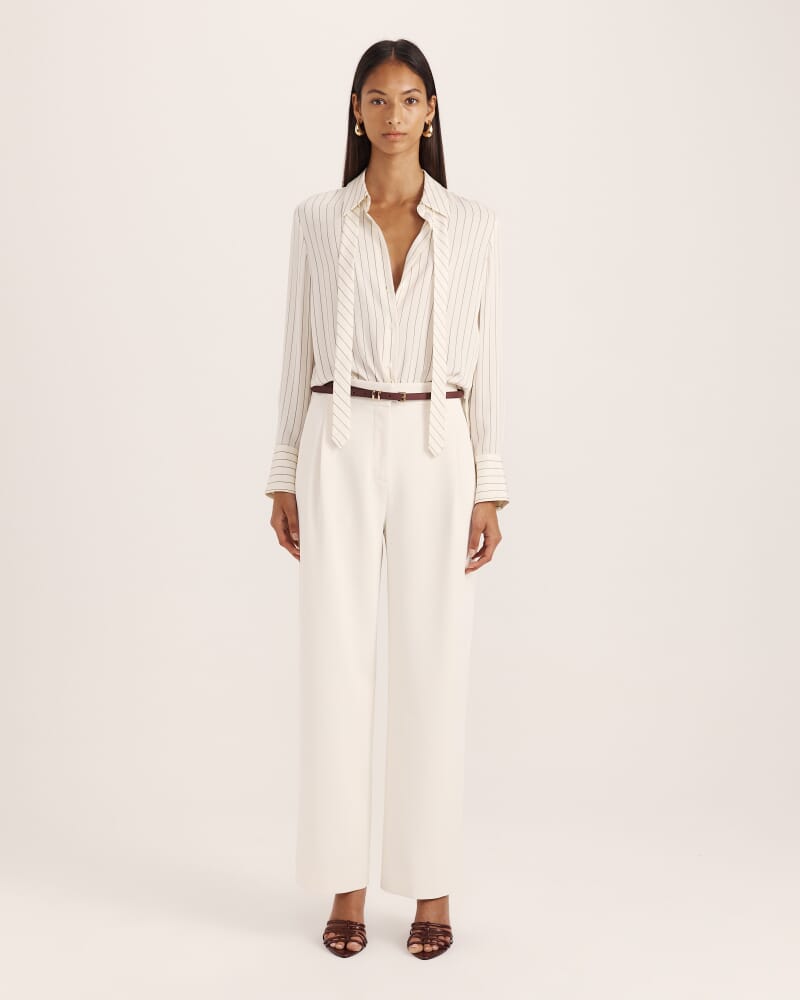Polly Pinstripe Silk Shirt in CREME