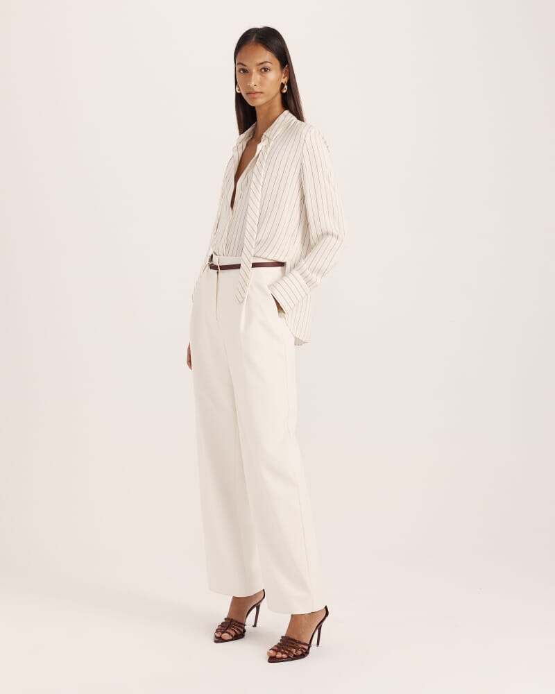 Polly Pinstripe Silk Shirt in CREME
