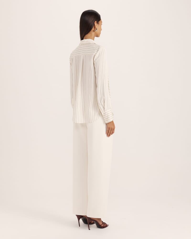 Polly Pinstripe Silk Shirt in CREME