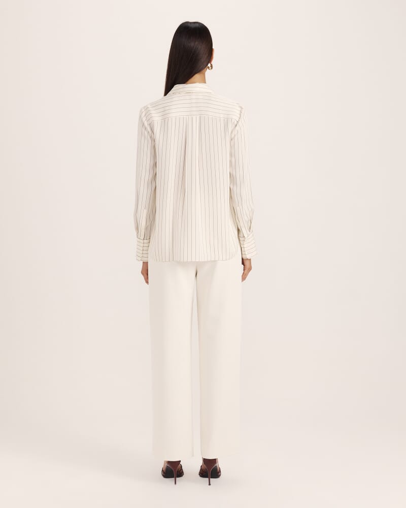 Polly Pinstripe Silk Shirt in CREME
