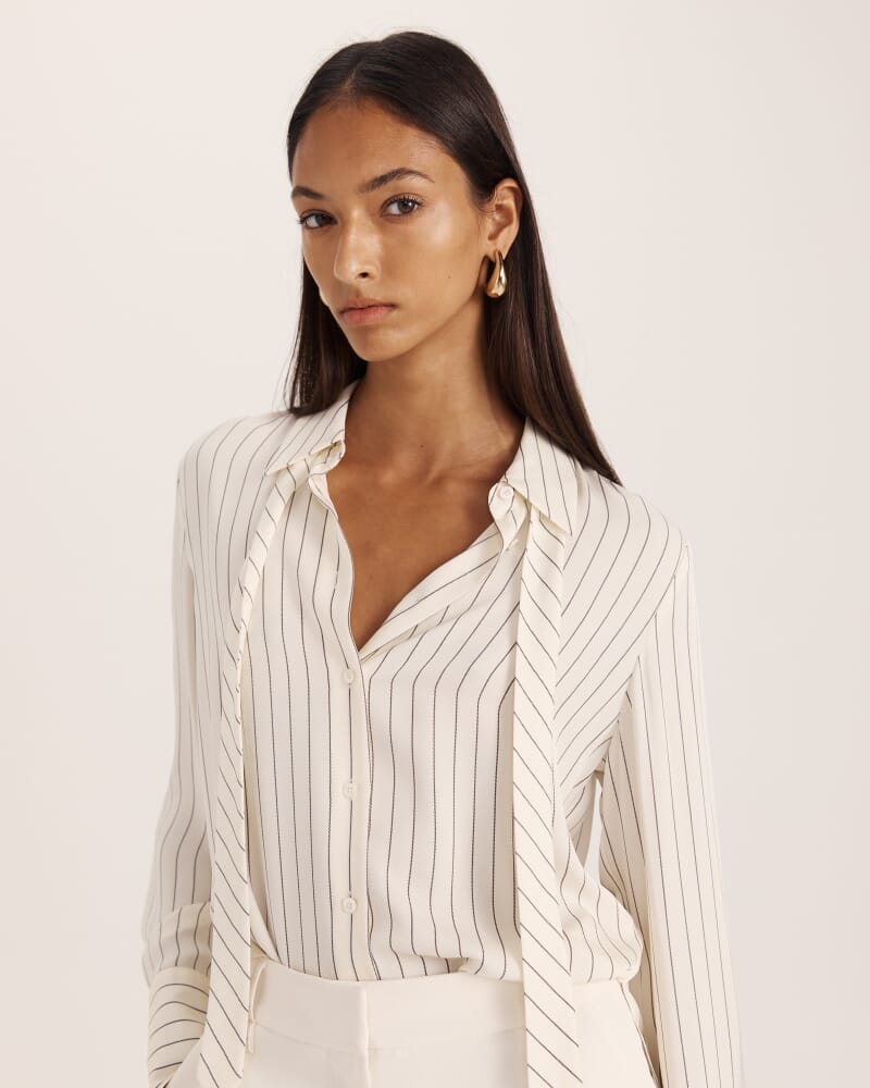 Polly Pinstripe Silk Shirt in CREME