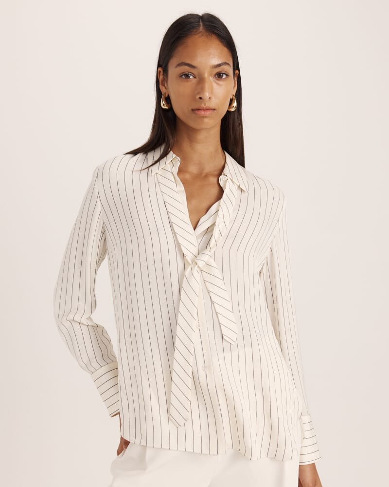 Polly Pinstripe Silk Shirt in CREME