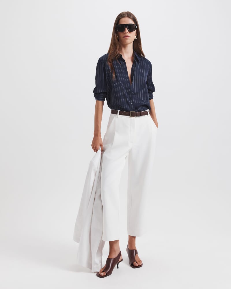 Polly Pinstripe Silk Shirt in MIDNIGHT