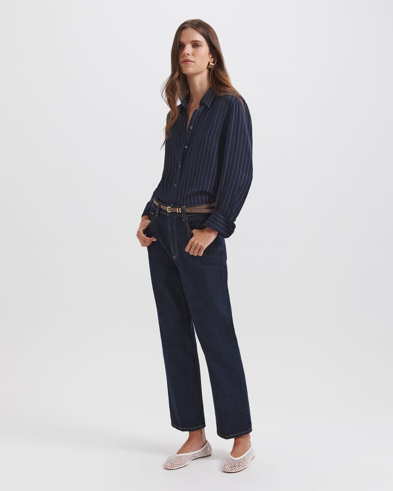 Polly Pinstripe Silk Shirt in MIDNIGHT