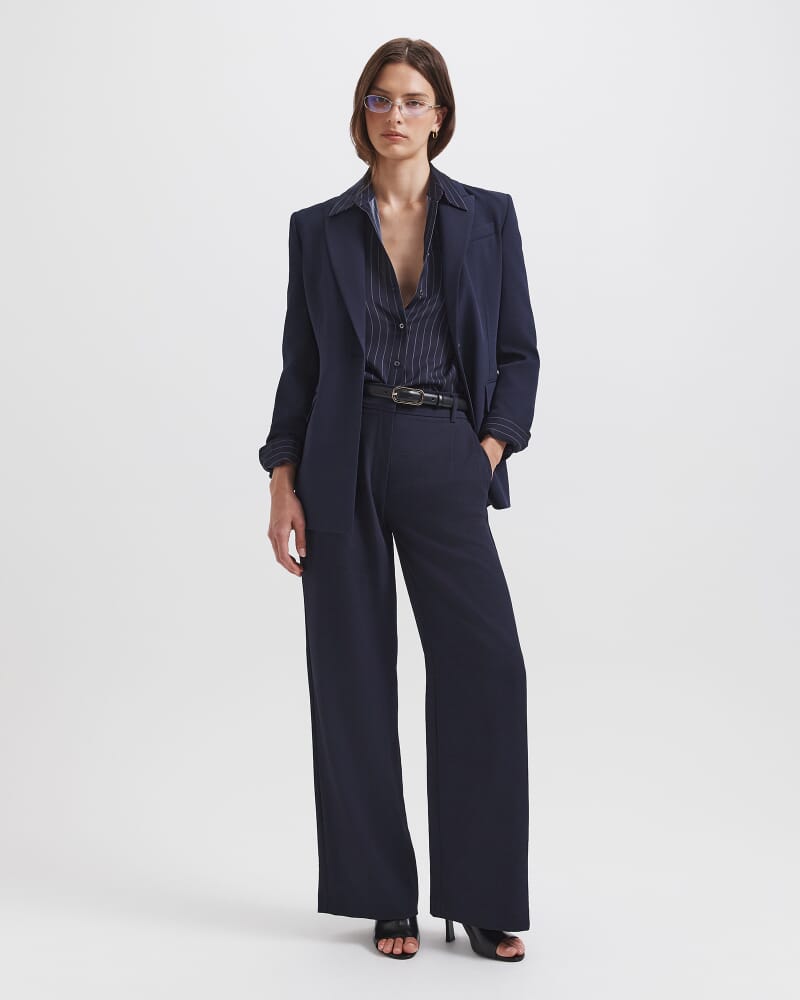 Polly Pinstripe Silk Shirt in MIDNIGHT