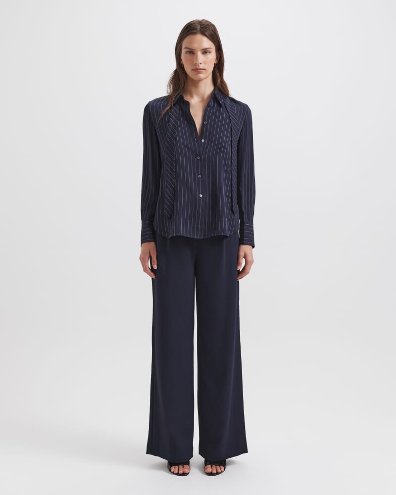 Polly Pinstripe Silk Shirt in MIDNIGHT