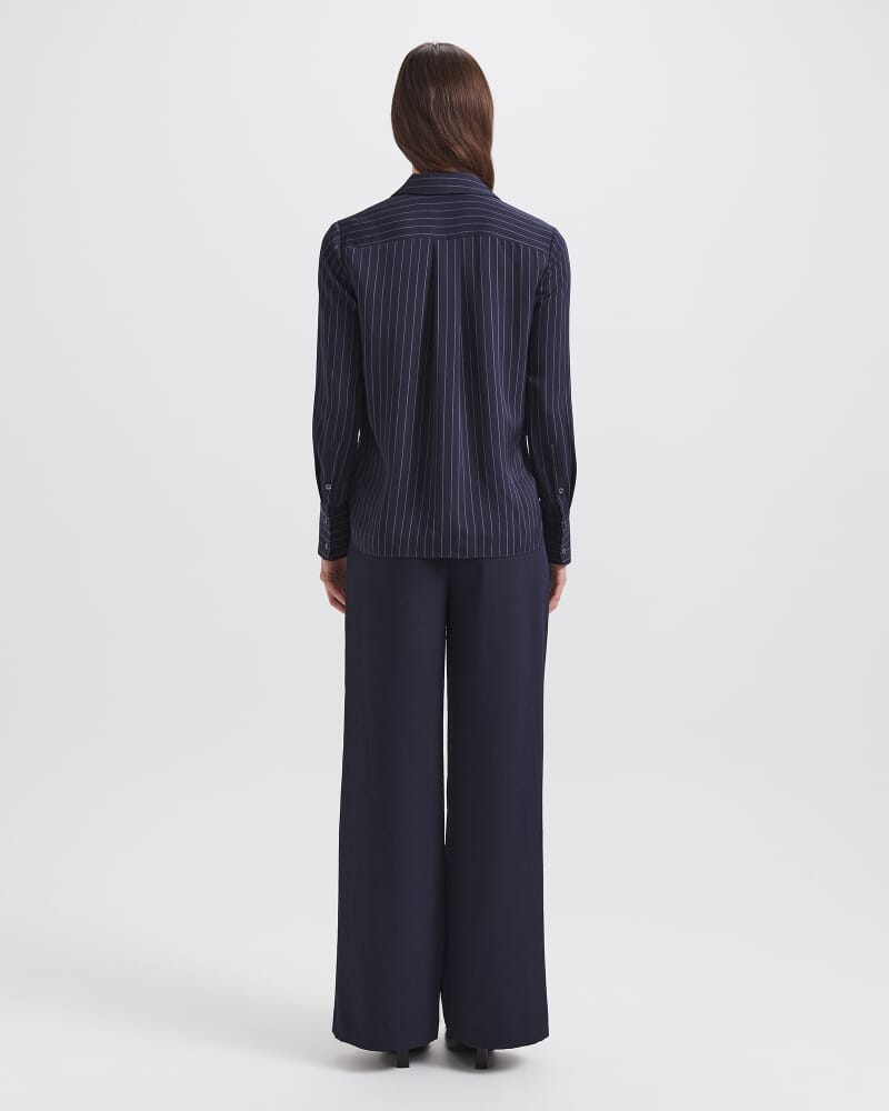 Polly Pinstripe Silk Shirt in MIDNIGHT
