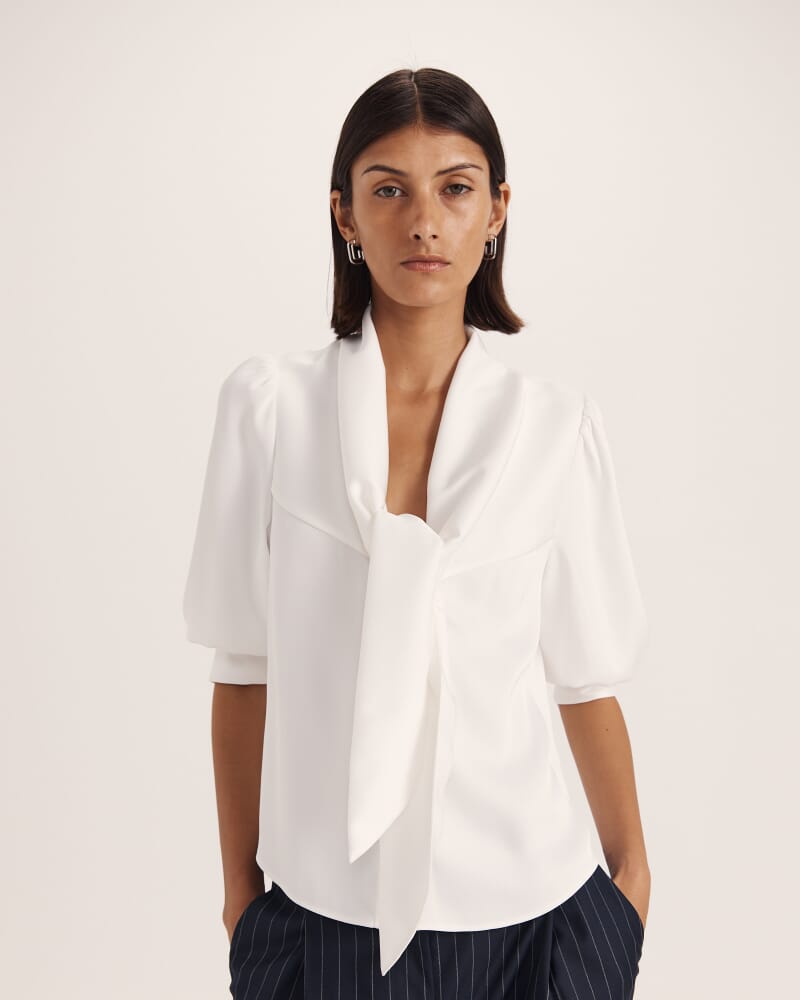 Tina Tie Front Blouse in OFF WHITE