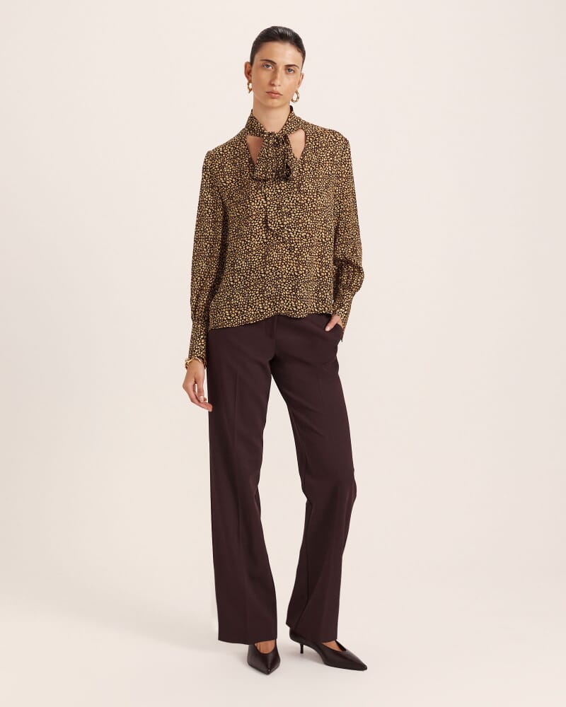 Ohio Silk Long Sleeve Tie Neck Blouse in MULTI