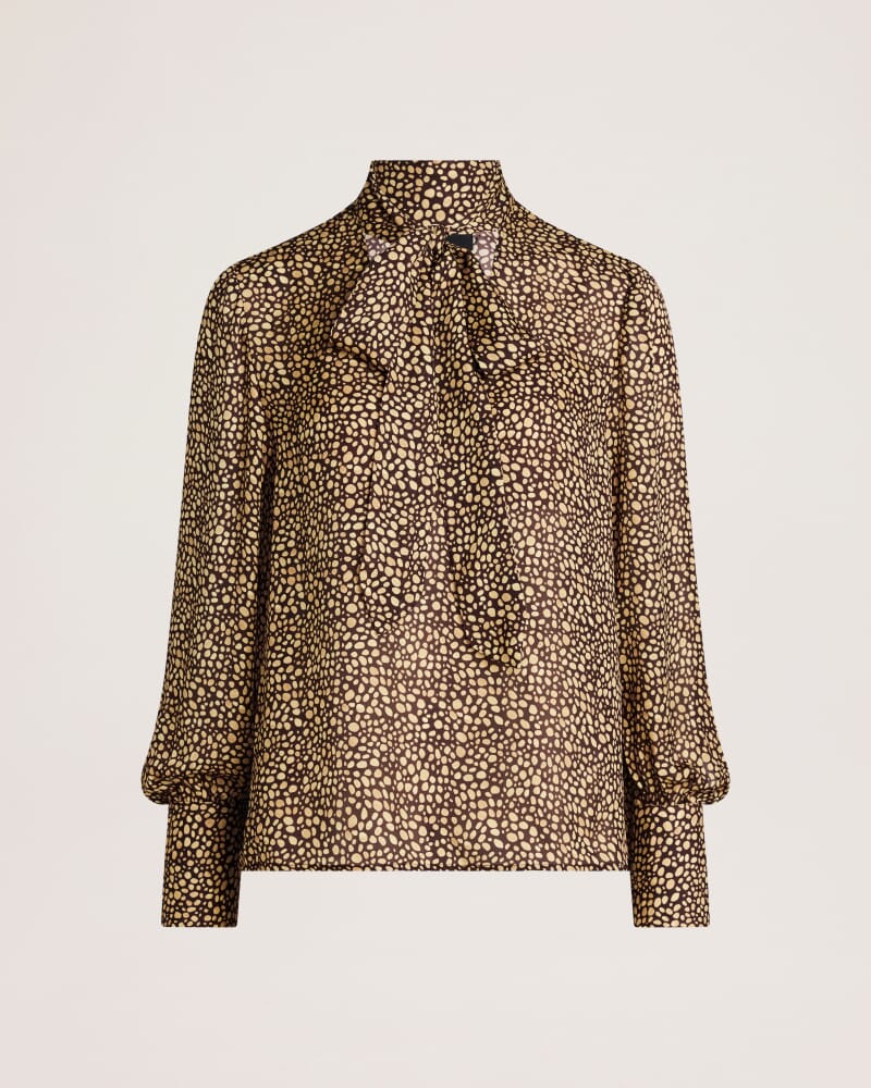 Ohio Silk Long Sleeve Tie Neck Blouse in MULTI