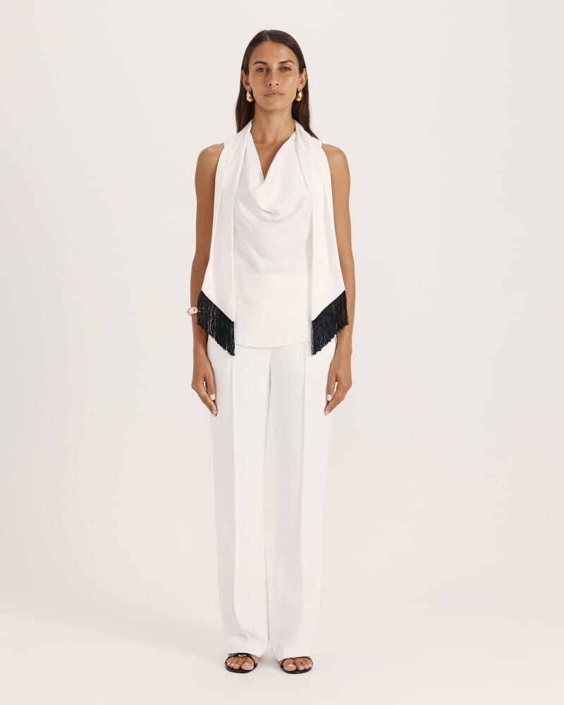 Tina Cowl Neck Fringe Top in OFF WHITE