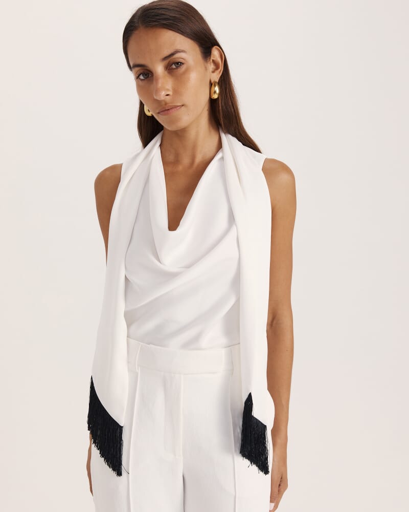 Tina Cowl Neck Fringe Top in OFF WHITE