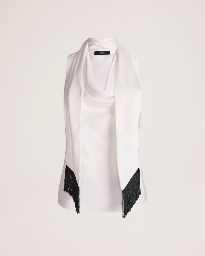 Tina Cowl Neck Fringe Top in OFF WHITE
