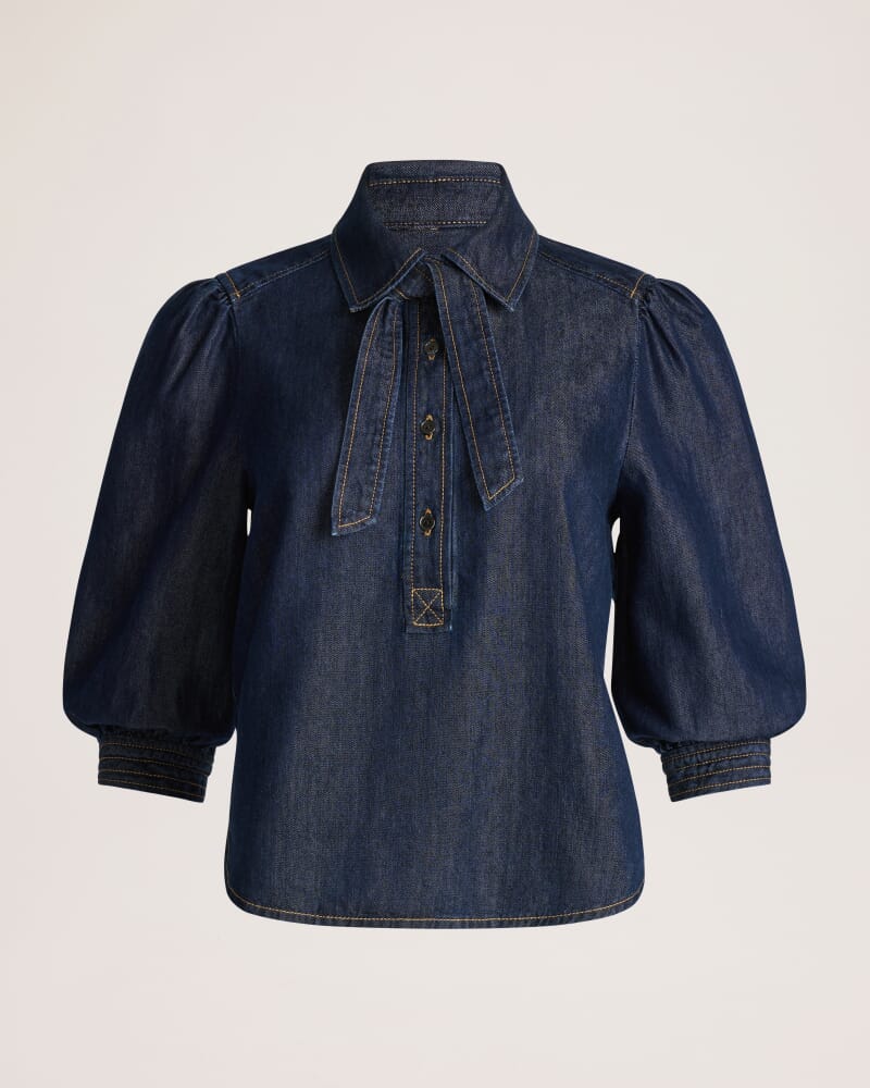 Bridie Puff Sleeve Denim Shirt in BLUE/BLACK WASH