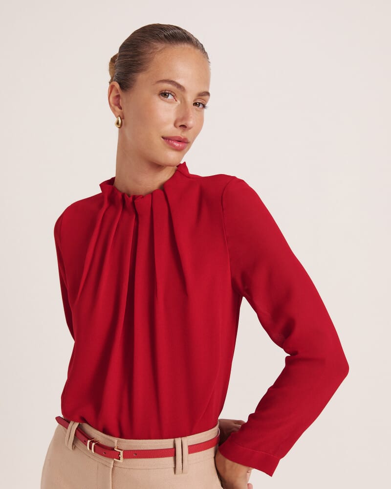 Willa High Neck Long Sleeve Top in RUBY