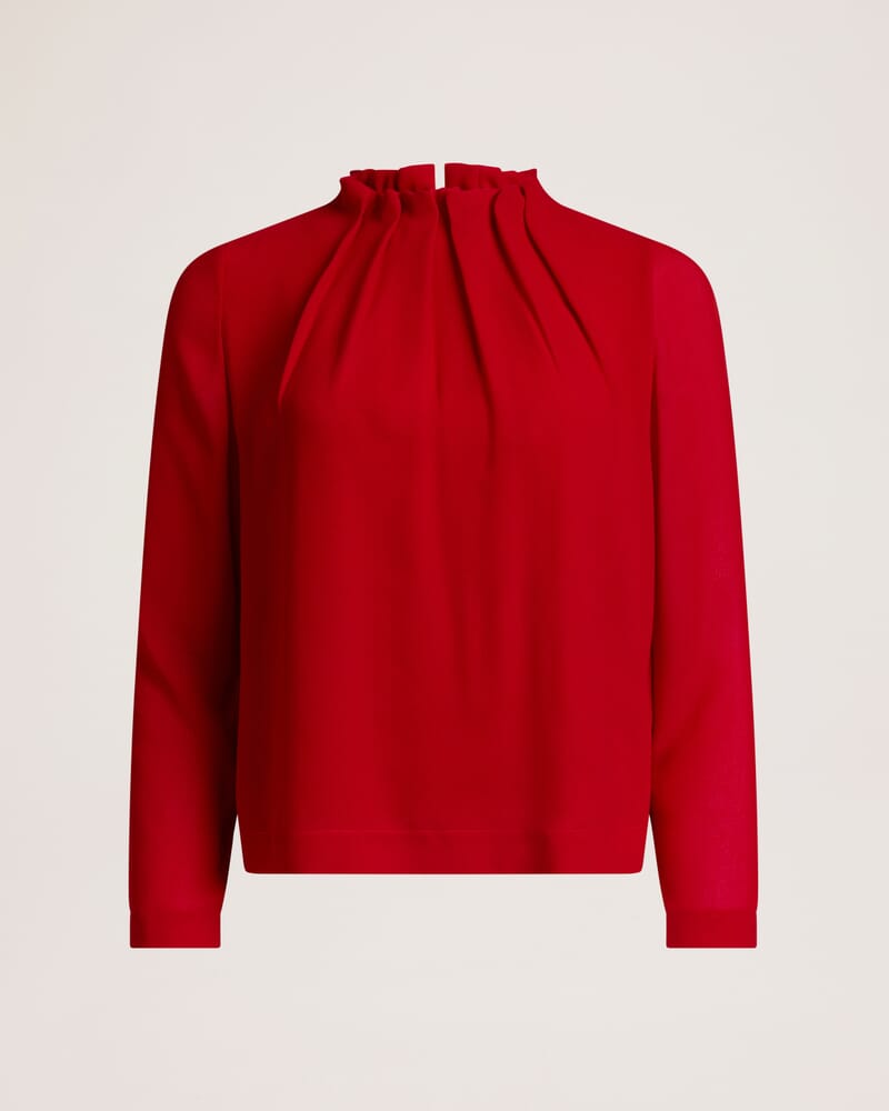 Willa High Neck Long Sleeve Top in RUBY